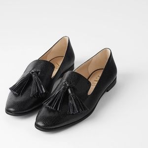 New Zara Animal Print Black Tassel Loafers